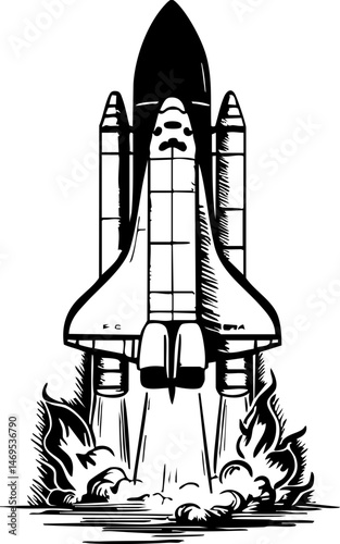Rocket launch event outer space illustration launch pad side view space exploration concept