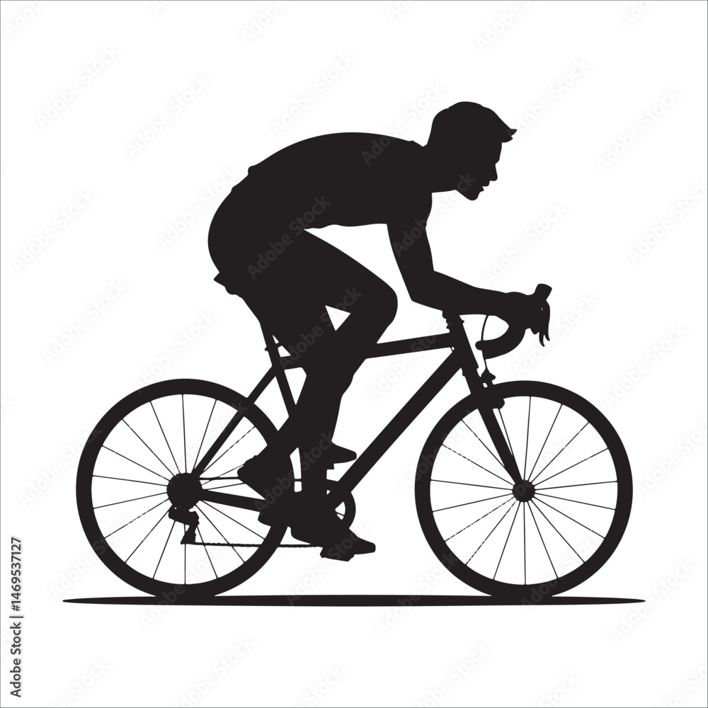 Fototapeta premium Cyclist riding racing bicycle silhouette illustration isolated on white background.