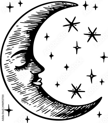 Celestial event moon and stars night sky graphic mystic environment artistic viewpoint space concept