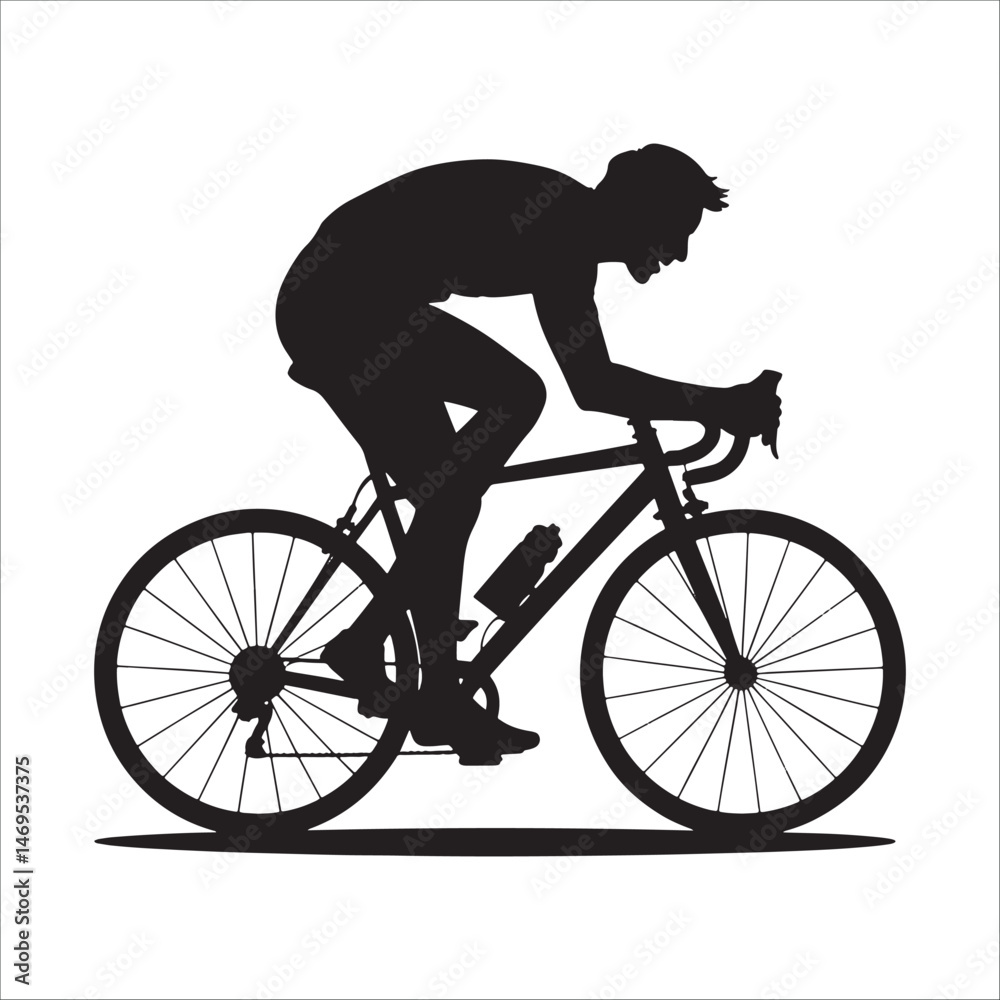 Obraz premium Cyclist riding racing bicycle silhouette illustration isolated on white background.