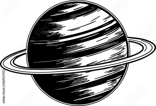 Exploring the rings of saturn a cosmic journey space illustration artistic black and white universe views