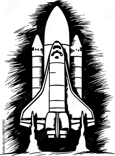 Rocket launch space center illustration astronautics frontal view technology and exploration