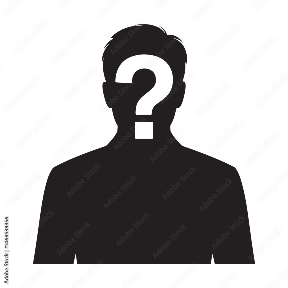 Anonymous person silhouette with question mark mystery identity concept.