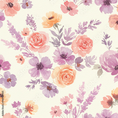 Wallpaper Mural Delicate floral watercolor pattern Torontodigital.ca