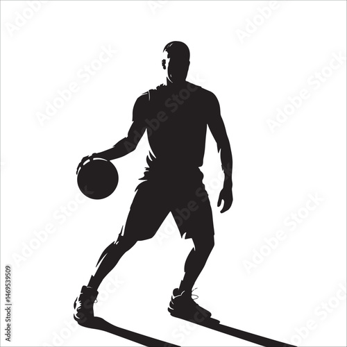 Basketball player dribbling ball silhouette illustration isolated on white background.