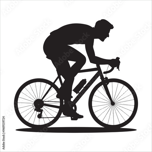 Cyclist riding racing bicycle silhouette illustration isolated on white background.