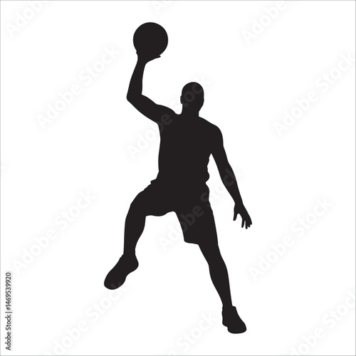 Basketball player dribbling ball silhouette illustration isolated on white background.