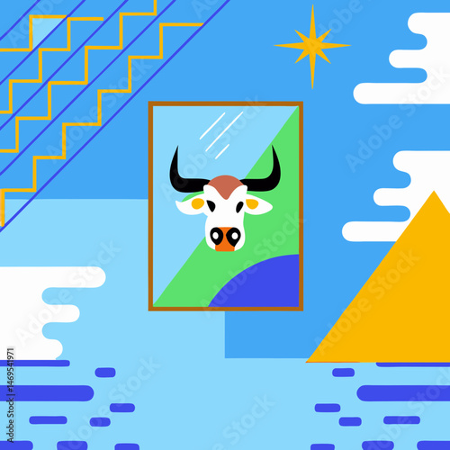 vector illustration of a little boy with a rainbow