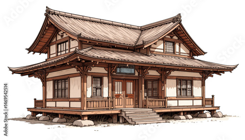 Traditional japanese house architecture rural japan illustration serene environment exterior view cultural heritage