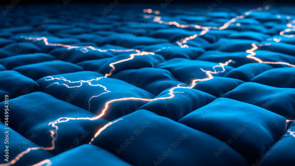 Fototapeta premium Luxurious Sapphire Blue Velvet Texture Illuminated by Stylized Lightning Pattern