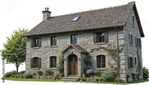 Charming stone house with lush garden rural setting architectural photography inviting environment captivating angle timeless appeal