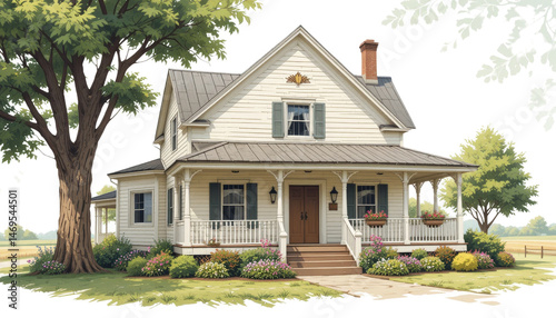 Charming renovated victorian house suburban neighborhood architectural design lush gardens front view tranquil living environment for seo impact