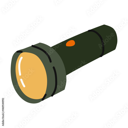 Flashlight illuminated during outdoor camping adventure at night in the forest