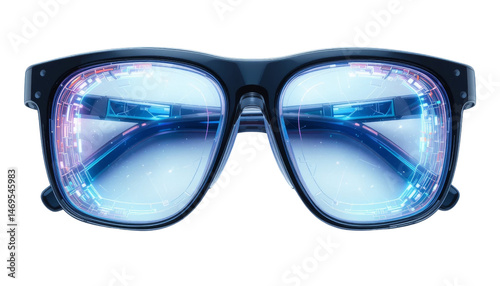 Futuristic fashion statement innovative smart glasses showcase urban setting product photography sleek environment eye-level viewpoint tech advancement