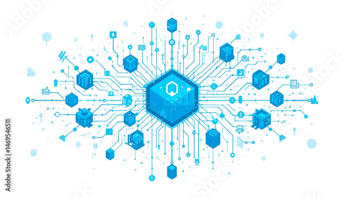 Innovative technology integration digital environment infographic design modern workspace aesthetic view connectivity and data flow concepts for enhanced communication
