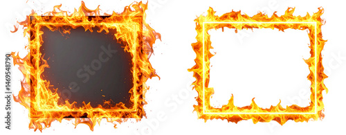 Hot Flame Outline Frame with Realistic Fire Effects, isolated on transparent background PNG