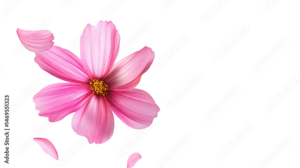 Obraz premium Flying Pink Flowers Isolated on White Background for Romantic, Botanical, and Spring-Themed Creative Designs