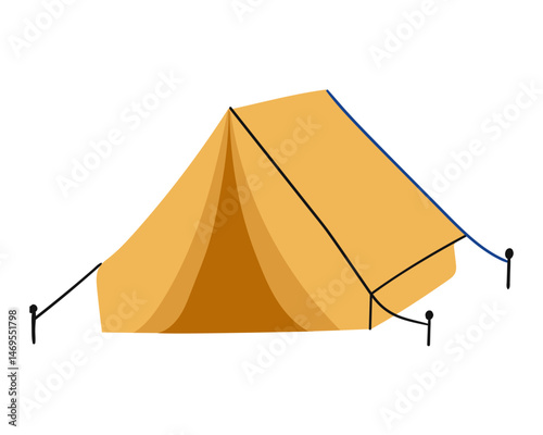 Camping tent setup in a serene outdoor environment during sunny weather