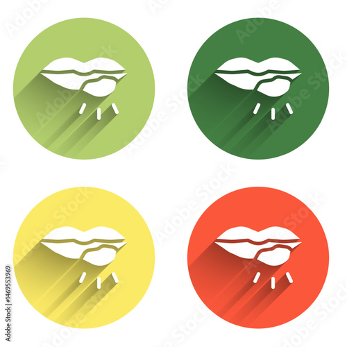 Set Herpes lip icon isolated with long shadow background. Herpes simplex virus. Labial infection inflammation symbol. Color circle button. Vector