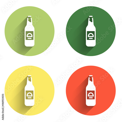 Set Beer bottle icon isolated with long shadow background. Color circle button. Vector