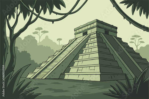 51  Kukulkan pyramid, Chichen Itza, Yucatan, Mexico, ancient Mayan temple, stone construction, stepped pyramid, jungle environment, atmospheric, detailed, photorealistic