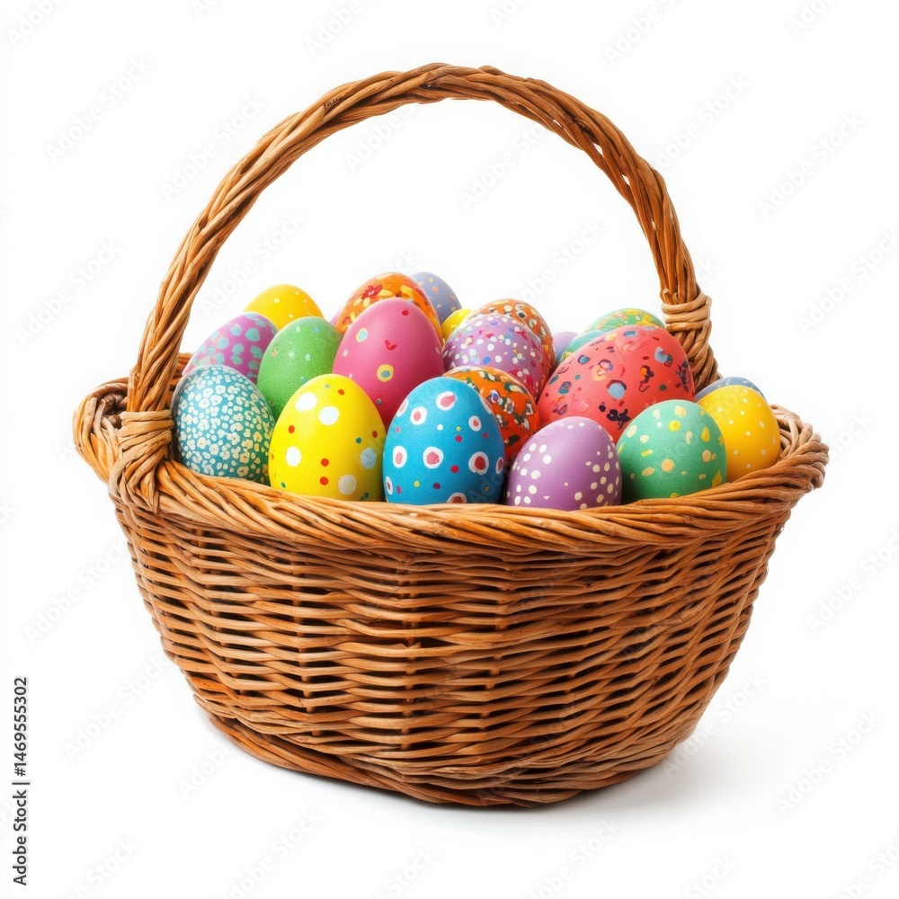Naklejka premium Basket full of easter eggs displayed on a white background