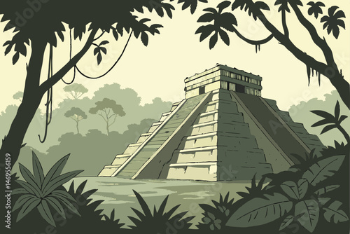 51  Kukulkan pyramid, Chichen Itza, Yucatan, Mexico, ancient Mayan temple, stone construction, stepped pyramid, jungle environment, atmospheric, detailed, photorealistic