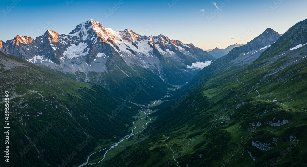 Fototapeta premium Mountain Adventure: Scenic View with Snow-Capped Peaks