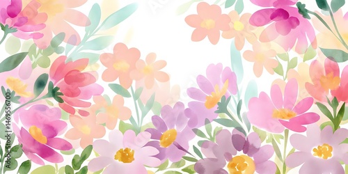 Wallpaper Mural Pastel Watercolor Flowers; Delicate blossoms in soft hues create a gentle, romantic atmosphere. Torontodigital.ca