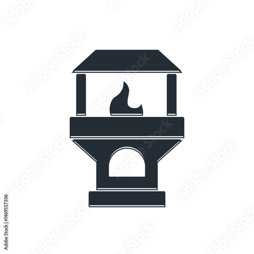 Black Brick stove icon isolated on white background. Brick fireplace, masonry stove, stone oven icon. Vector