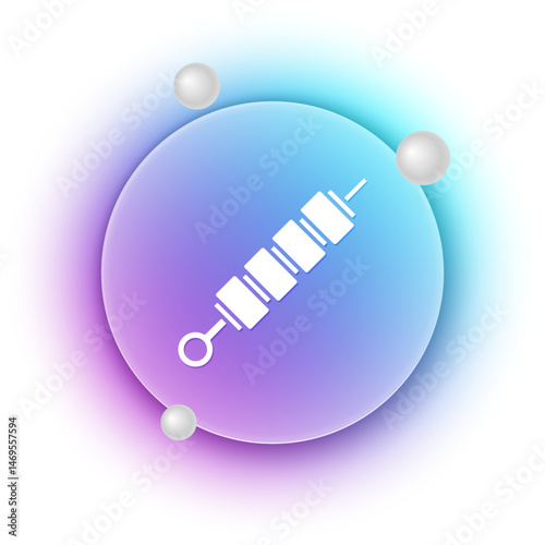 White Grilled shish kebab on skewer stick icon isolated on white background. Meat kebab on skewer stick. Picnic with grilled meat. Blue and purple gradient circle background. Vector