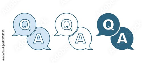 Blue Speech bubbles with Question and Answer icon isolated on white background. Q and A symbol. FAQ sign. Chat speech bubble and chart. Vector