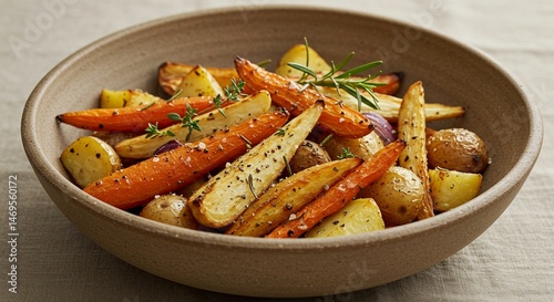 Wallpaper Mural Delicious Roasted Root Vegetables: A Vibrant and Flavorful Autumnal Feast in a Rustic Bowl. High quality professional stock photo suitable for commercial use. Torontodigital.ca