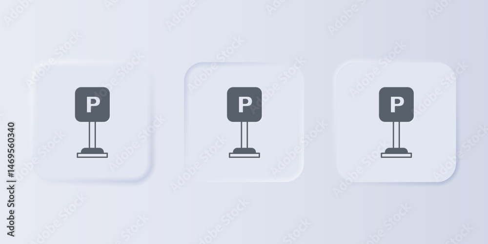 Grey Parking icon isolated on grey background. Street road sign. Set icons in square buttons. Vector Grey Parking icon isolated on grey background. Street road sign. Set icons in square buttons. Vector