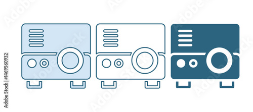 Blue Presentation, movie, film, media projector icon isolated on white background. Vector