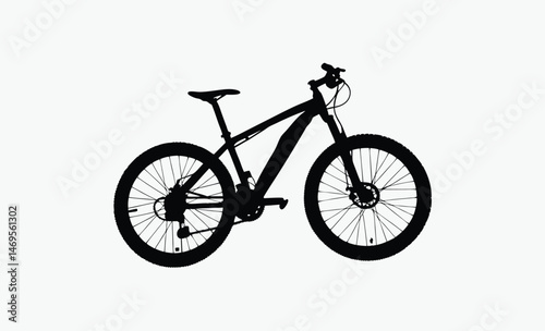 mountain bike silhouette, rugged cycle frame, thick tire outline, gear detail bicycle, black white bike, offroad bike shape, sporty bike design