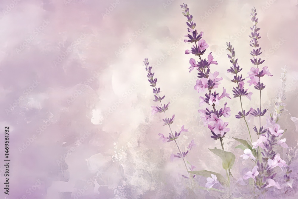 Obraz premium Delicate lavender blossoms against a soft, pastel sky.