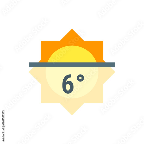 Weather icon depicting a sun partially obscured with a temperature of six degrees celsius shown below it