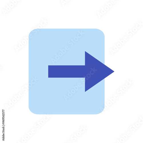 Light blue rounded rectangle with a dark blue arrow pointing to the right side on a white background image