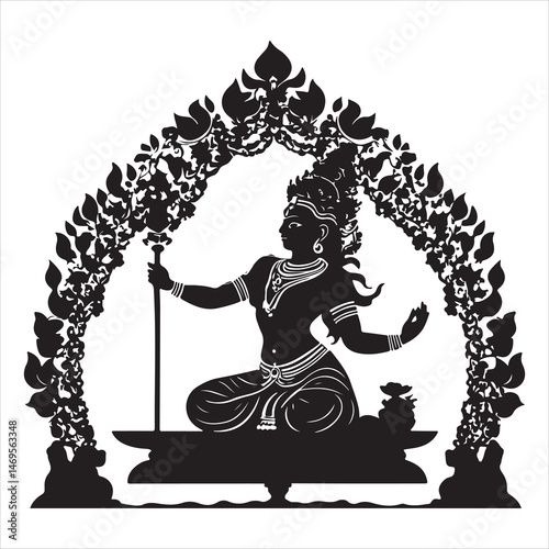 Celestial Wealth Silhouettes of Kubera, the God of Wealth , black colour vactor 