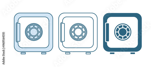 Blue Safe icon isolated on white background. The door safe a bank vault with a combination lock. Reliable Data Protection. Vector