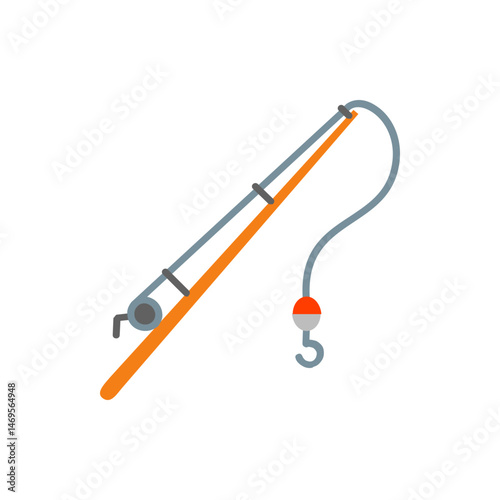 Illustration of a fishing rod with a hook and bobber against a white background angling equipment view