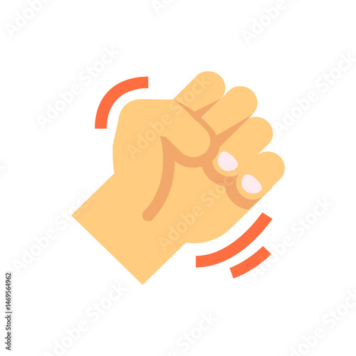 Illustration of a shaking fist with motion lines indicating movement and a light yellow color scheme overall