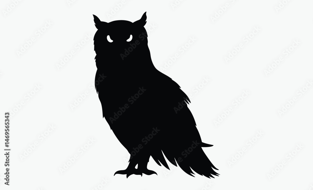 Obraz premium owl sitting silhouette, black owl shape, wildlife bird outline, calm owl figure, forest owl graphic, simple owl icon, minimal owl design, elegant bird silhouette