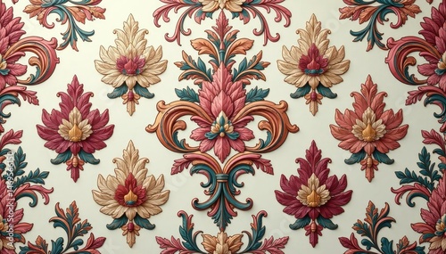 Intricate floral damask pattern in muted tones , background, pattern