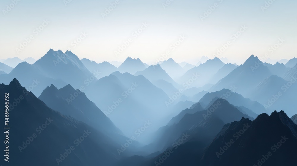 Fototapeta premium Misty Blue Mountain Range Panorama