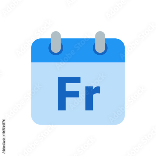 Illustration of a blue calendar icon with the abbreviation fr indicating friday displayed on the page