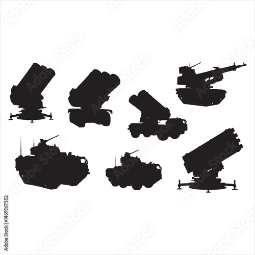 vector silhouettes of military tank