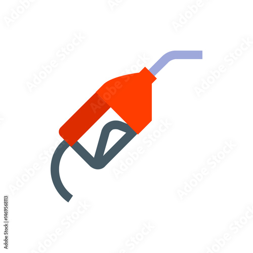 Illustration of a gas pump nozzle with an orange body and gray handle and spout on a white background