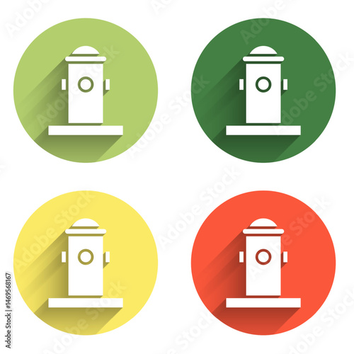 Set Fire hydrant icon isolated with long shadow background. Color circle button. Vector